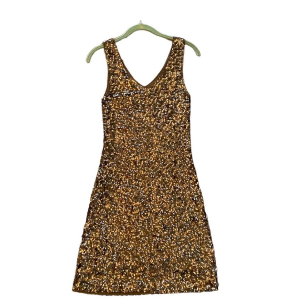 Small v-neck short gold sequin dress